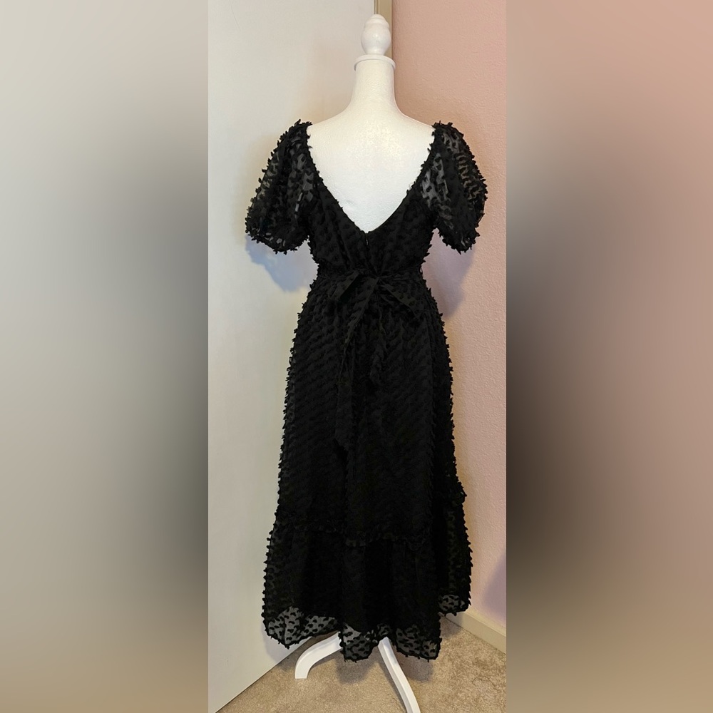 Dramatically Chic Black Clip Dot Puff Sleeve Midi… - image 3